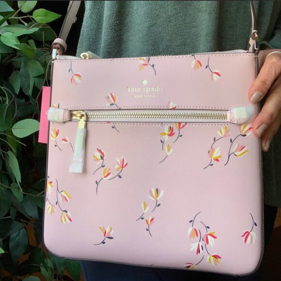 KATE SPADE Sadie Saffino Leather Crossbody Bag Pink Multi Floral Print NWT - Picture 5 of 9